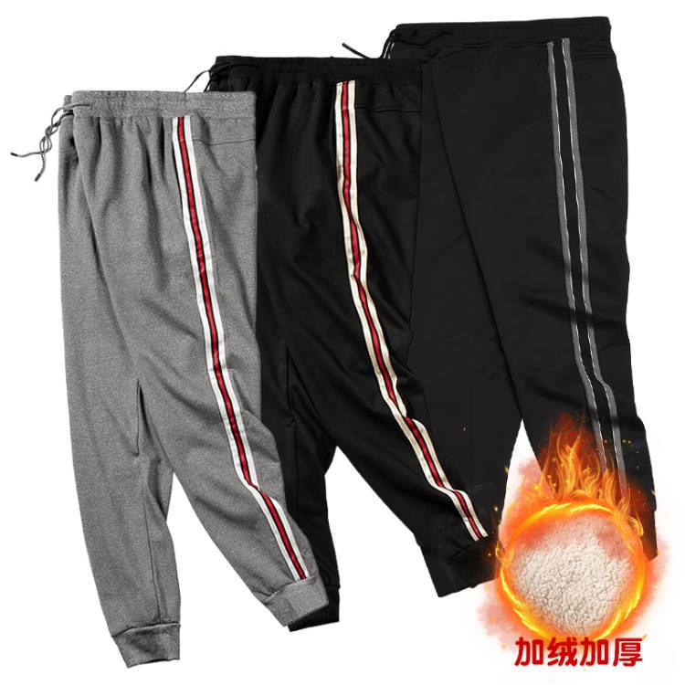 を越えたのヨーロッパとアメリカの大きいサイズベルベット肥厚スポーツパンツ巾着ストライプ緩いメンズユースカジュアルスウェットパンツ