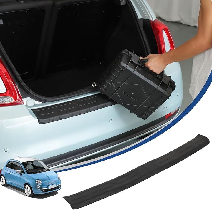 フィアット500 リアバンパーステップガード プロテクター カバー トランクステップガード TPE製 柔軟 耐摩耗 防汚 滑り止め 簡単取付 ブラック カスタム アクセサリー カー用品