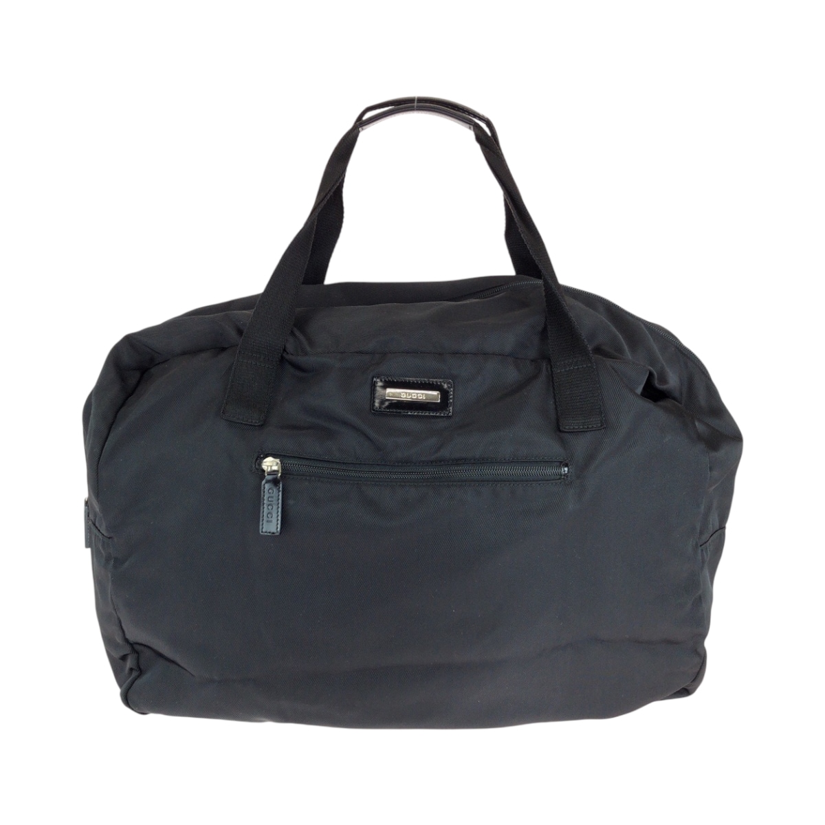 美品 男女兼用 ブラック 黒 シルバー金具 ナイロン 012 0389 ボストン