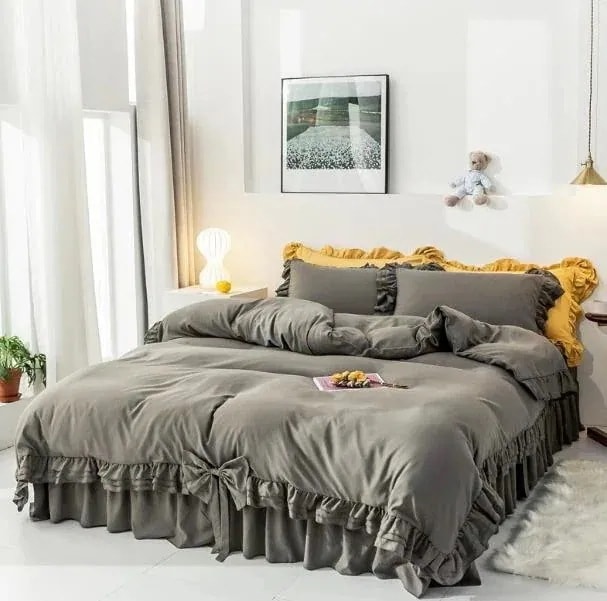 メガ割 布団カバー 3 4点セット シングル フリル付き 布団セット 無地 掛け布団カバー かわいい 寝具カバーセット ベッドスカート 枕カバー セミシングル kanxia2418043 4,936円