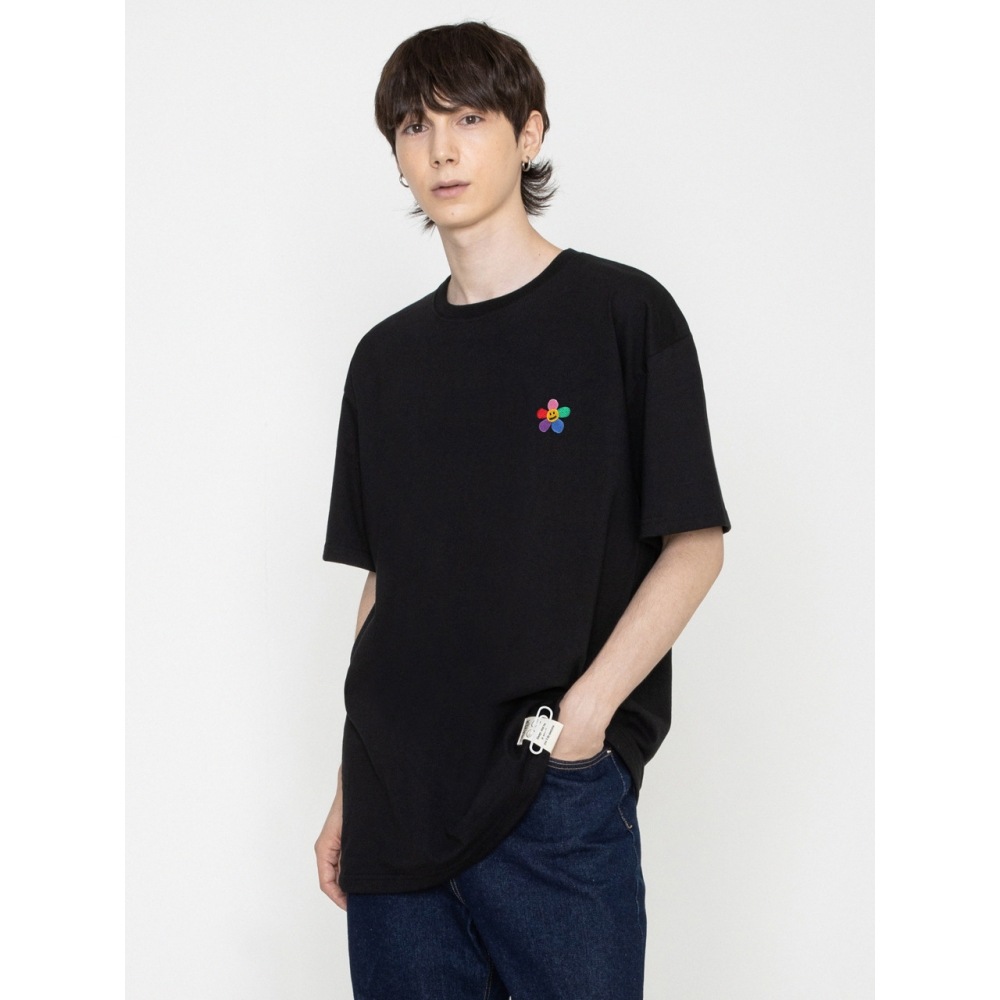 GRAVER レインボーフラワーエンブロイダリーバックロゴ半袖Tシャツ 4color