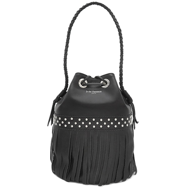 ジェイアンドエム デヴィッドソン J&M DAVIDSON ショルダーバッグ カーニバル ラージ レザー ブラック シルバー金具 黒 肩掛け 巾着 フリンジ 【保存袋】【中古】