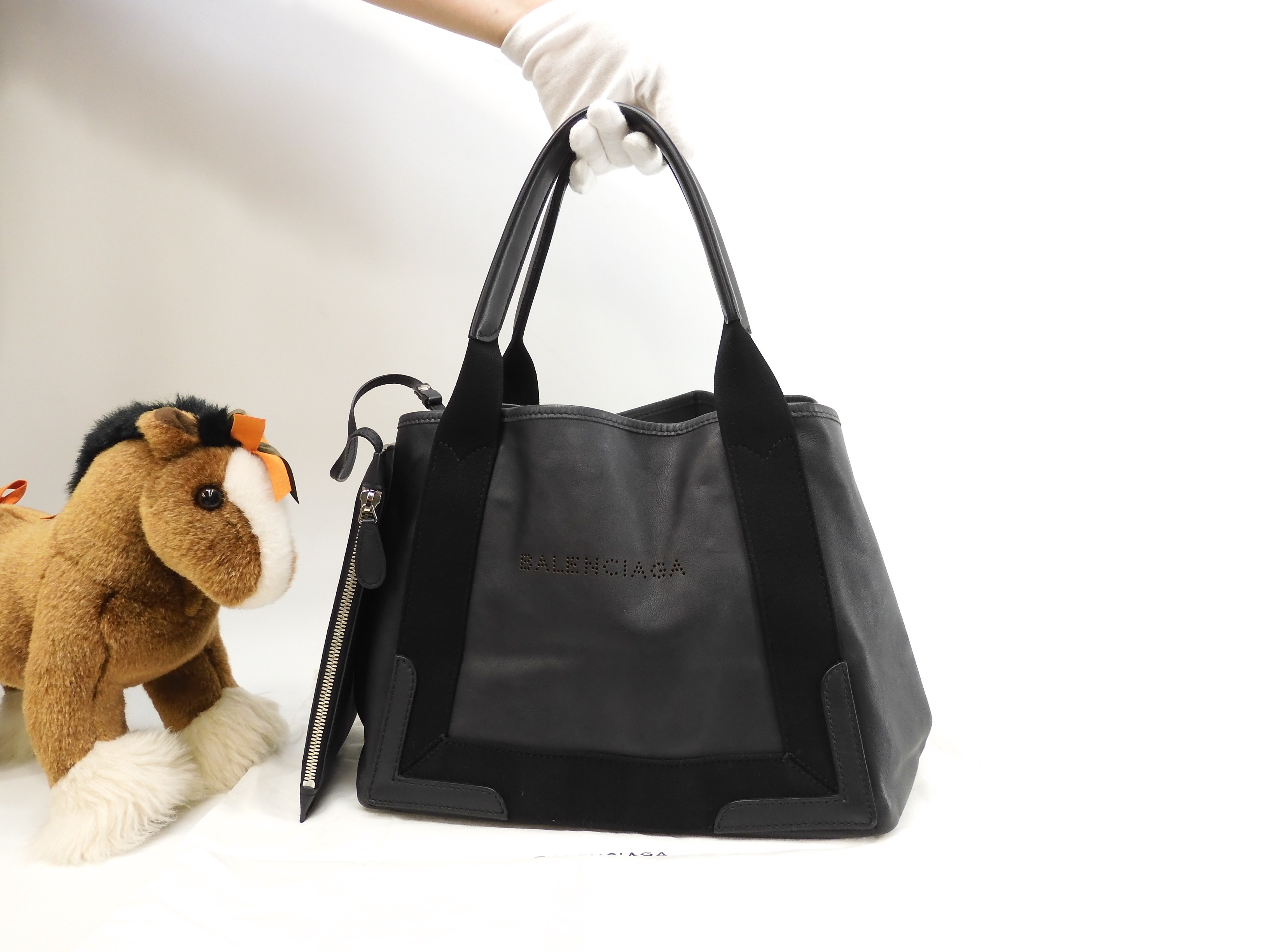 ネイビーカバS レザー 黒 ハンドバッグ トートバッグ@ 315