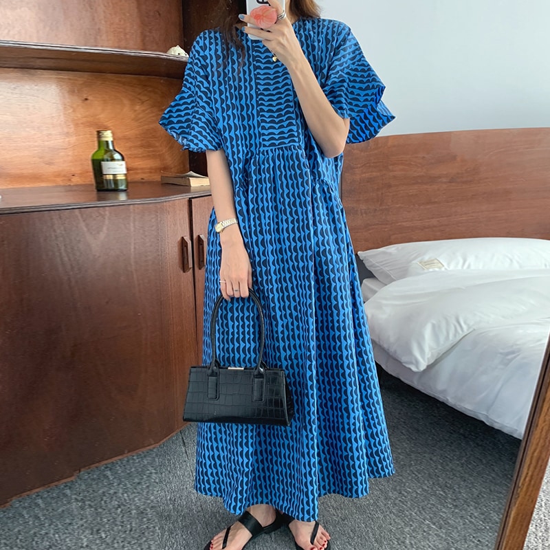 ワンピース ロングワンピース 5分袖 袖フレア フレアスカート ラウンドネック ロング丈 かわいい 大人可愛い きれいめ シンプル 上品 おしゃれ ラフ ルーズ 大人女子 こなれ感 個性的 主役級