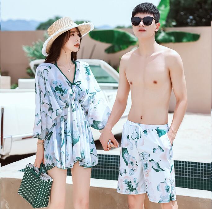 限定セールペア水着 ペアルック カップル 水着 レディース メンズ 4点セット 花柄パッド付き メンズ 水着 白 男性用 ビーチパンツ サーフパンツ みずぎ mizugi ミズギ 男女 温泉 ハネムー 5,390円