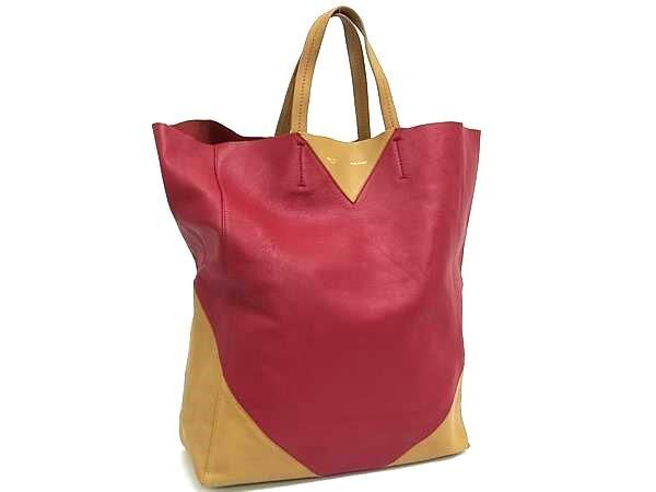 セリーヌ トートバッグ CABAS カバス レザー 16440 バイカラー レッド系×ベージュ系 ハンドバッグ ショッピングバッグ 鞄 ブランド 上品 ビジネス 高級 上品【本物保証】