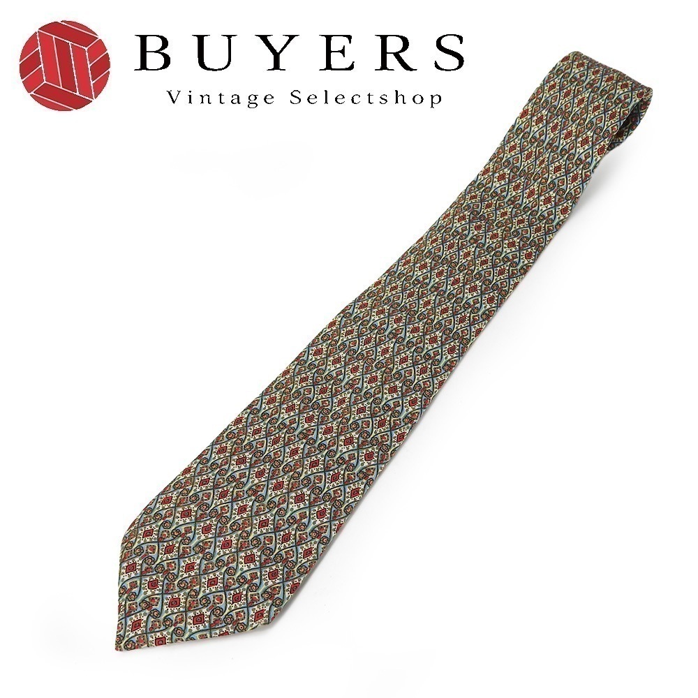 中古 ネクタイ シルク グリーン系 レッド ビジネス おしゃれ 総柄 メンズ 男性