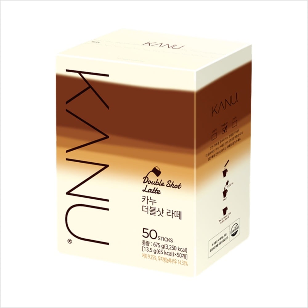 カヌー ダブルショットラテ スティックコーヒー 13.5g×50本 濃厚ラテ 韓国人気商品 インスタントカフェラテ 甘さ控えめ 無脂肪牛乳使用