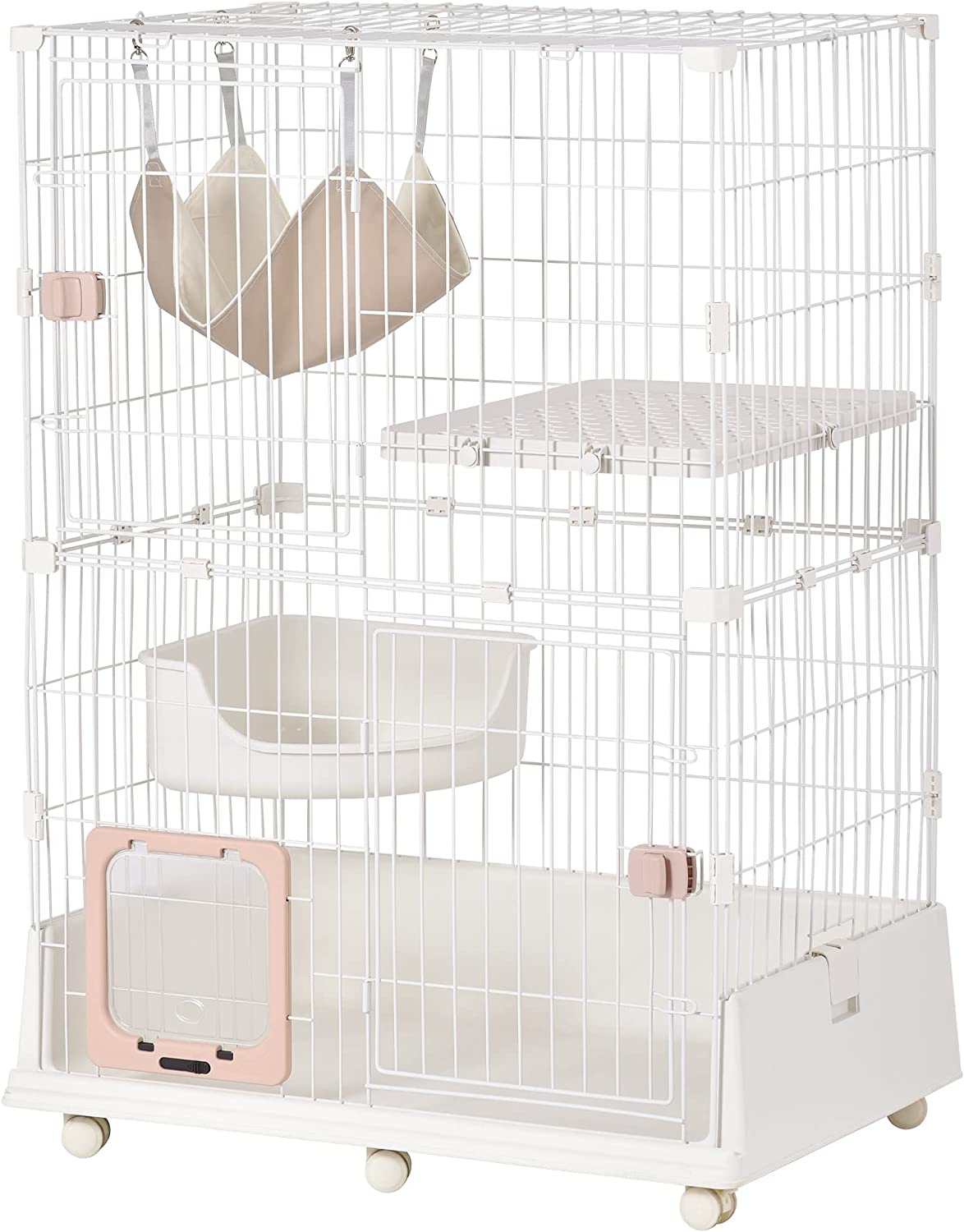 猫 ケージ キャットケージ ペットケージ キャスター付 猫ゲージ 大型 多頭飼い 猫ドア付き