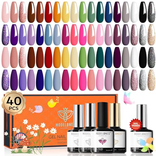 ジェルネイル ポリッシュセット 40 個セット 春夏 レインボー ネオンジェルポリッシュ 明るい色 カラフル ベース&トップコート付き DIY サロン ホームマニキュア ソークオフ ネイルアート スタ
