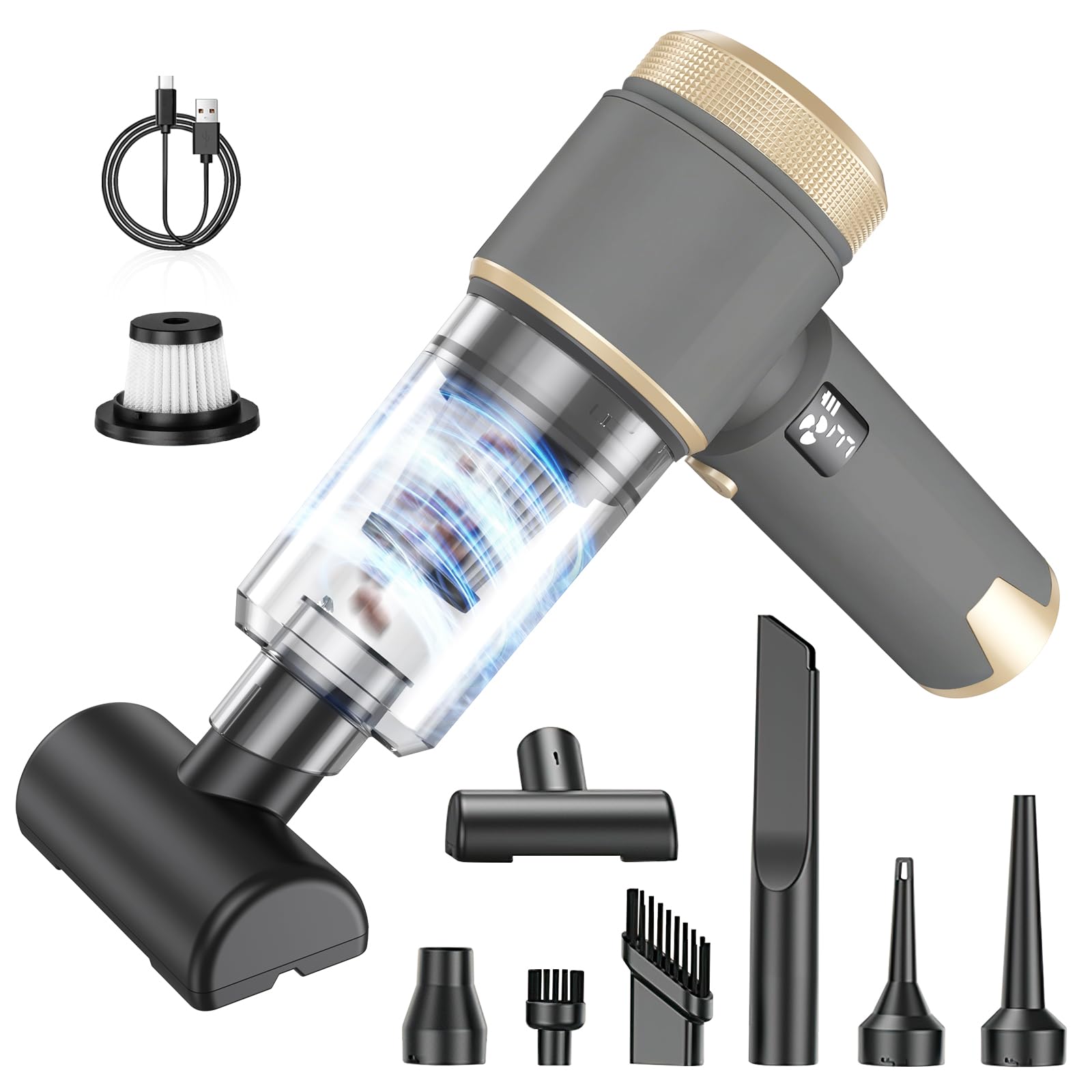 【家電批評ベストバイ受賞】Gekwaii ハンディークリーナー 車用掃除機 4in1多機能 コードレス ハンディ掃除機 3段階モード ディスプレイ残量表示 電動エアーダスター/空気入れ抜き機能つき