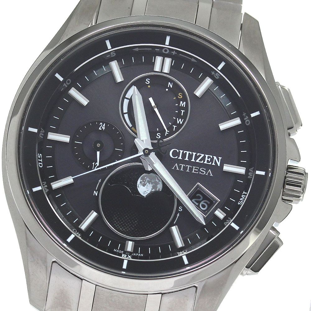 シチズン CITIZEN H874-005HK01 アテッサ ダイレクトフライト ムーンフェイズ デイデイト ソーラー電波 メンズ 美品 _830506【中古】