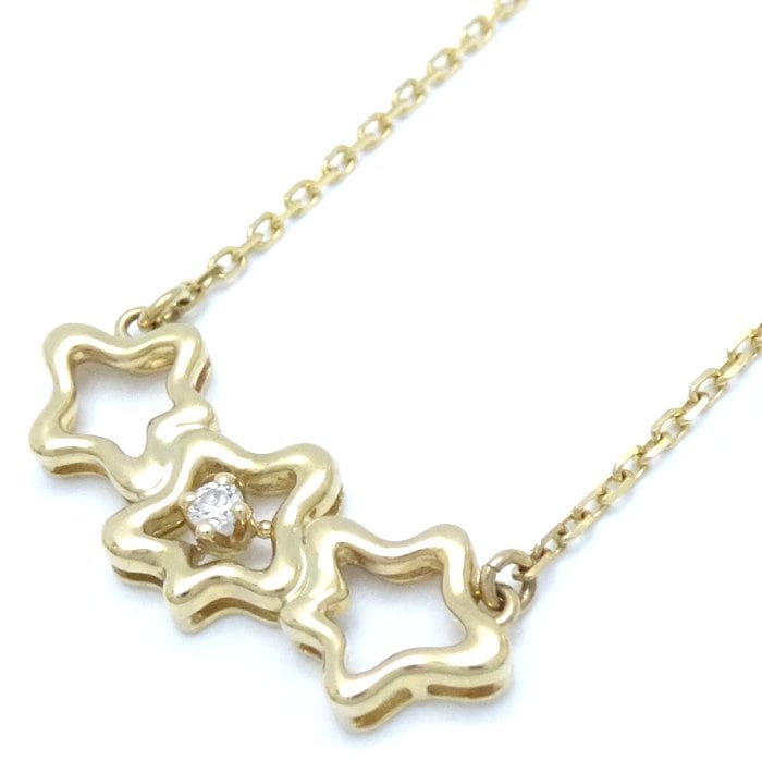 スリースター ネックレス ダイヤモンド0.02ct K18YG イエローゴールド/292288【中古】ネックレス