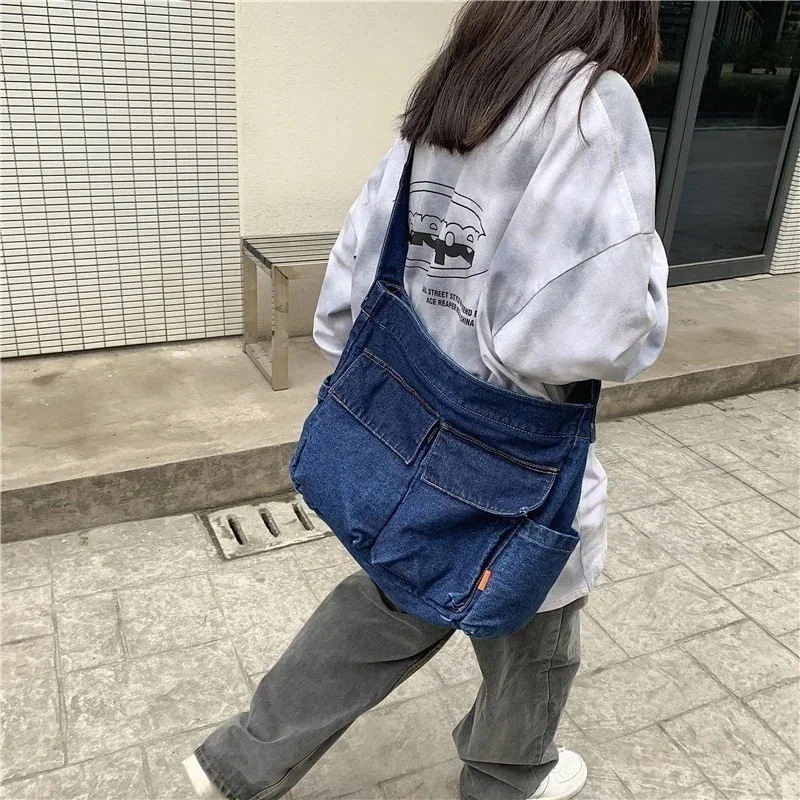 バックパック デニムバッグ 男女兼用ショルダー レトロ ショルダーバッグ カジュアル バレンタイン ショルダーバッグ 24エコバッグ 大容量斜めがけバッグ