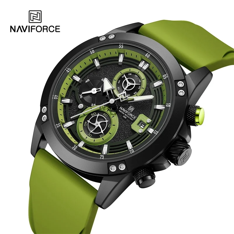 Naviforce-メンズ腕時計 高級ブランド シリコンストラップ スポーツクロノグラフ 防水 多機能クォーツ腕時