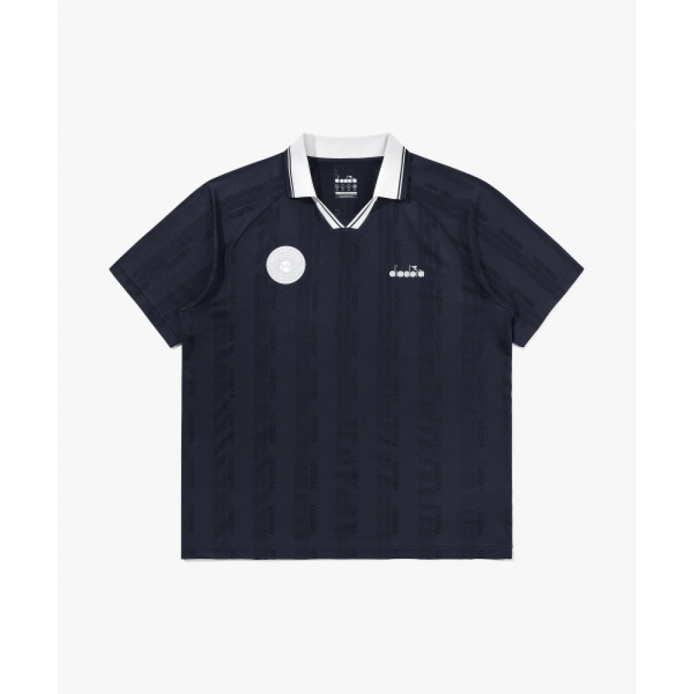 ディアドラセレモニーメッシュジャカードカラー半袖Tシャツネイビー