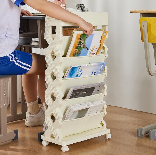 新しい 収納ワゴン キャスター付き ワゴン ブックスタンド 収納ラック 文房具 マガジンラック 両面 マガジンスタンド 6段収納 スリム ワゴン収納