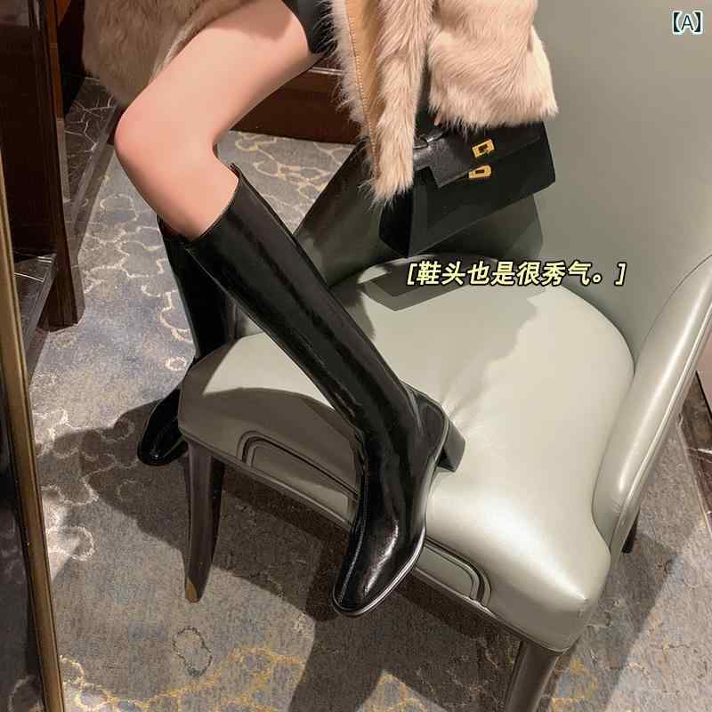 ロングブーツ レディース タイトフィット シンプル おしゃれ スタイルアップ 女性用 白い 革 ブーツ スリムだが 膝 越えい ブーツ 大きい 秋冬 ナイト ブーツ ラウンドトゥ 太い ヒール ハイ