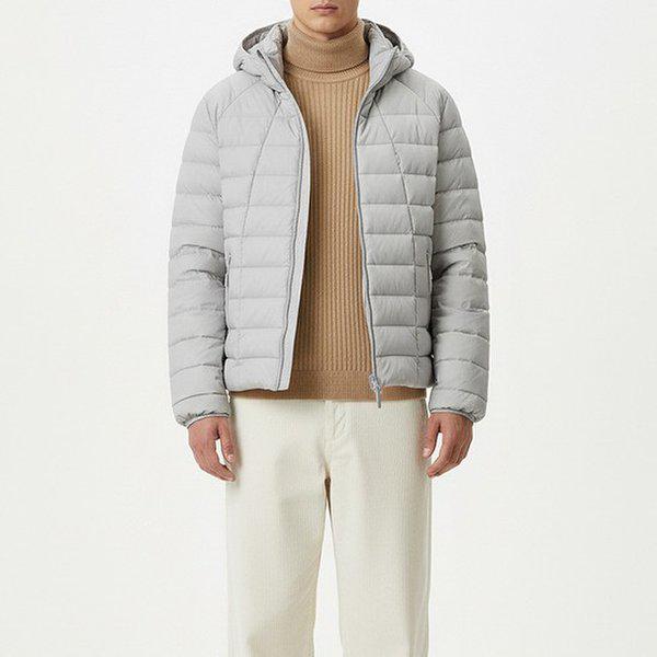 メンズ超軽量パディングフード付き冬キルティングダウンパディング男性用軽量ダックダウン グレー ブラック_RTJK17_1