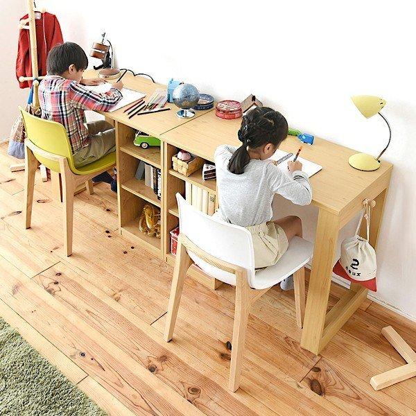 パソコンデスク 勉強机 2個セット シンプル 棚付き PCテーブル 北欧 ナチュラル 学習机 ツイン 子供用 子ども 収納棚 組み合わせ オープンラック コンパクト
