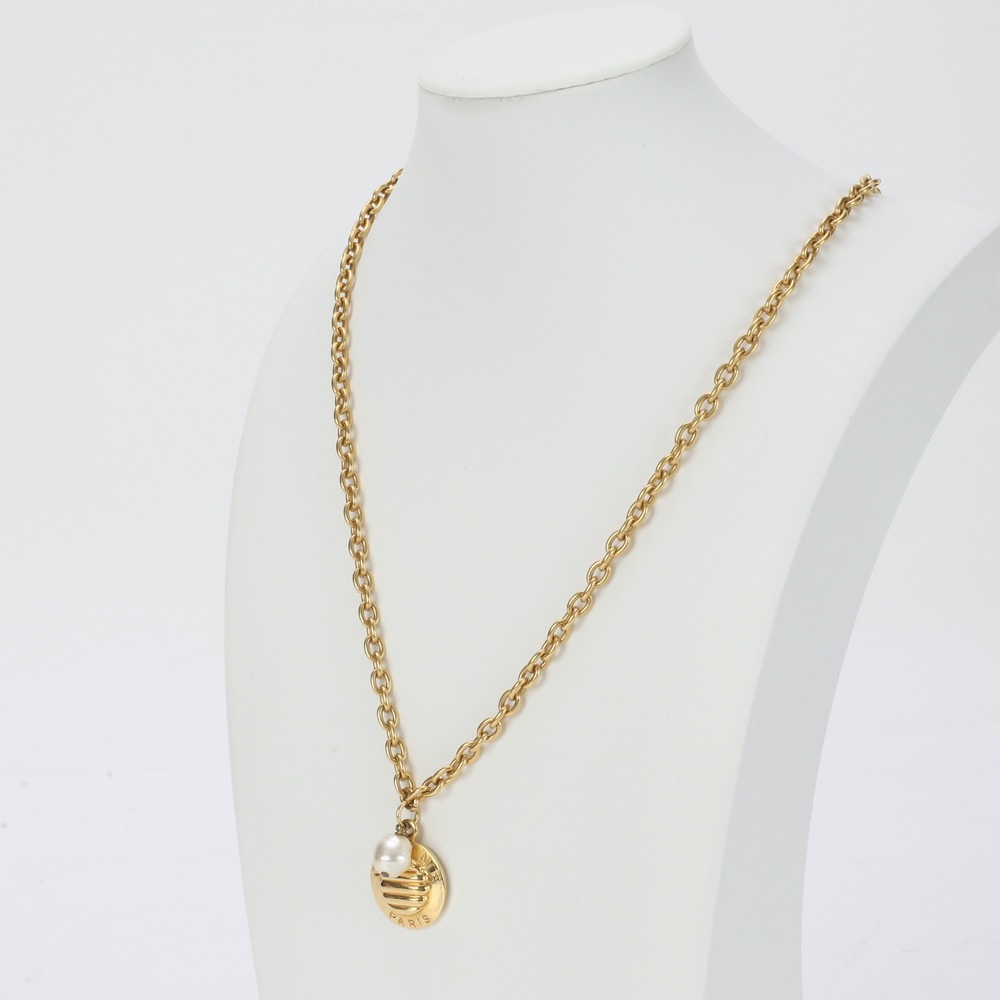 極美品 ラウンド パール ゴールド チェーン アクセサリー ジュエリー ペンダント ネックレス レディース ERE 1202-R4 中古