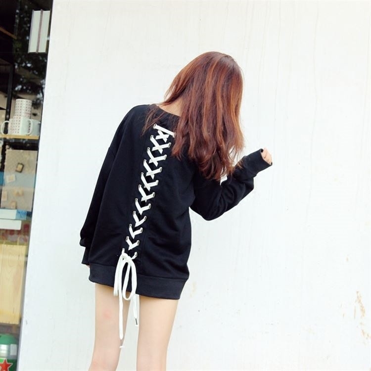 レディース 長袖 カットソー バック レースアップ リボン スウェット トレーナー ジャケット コスプレ ポロシャツ