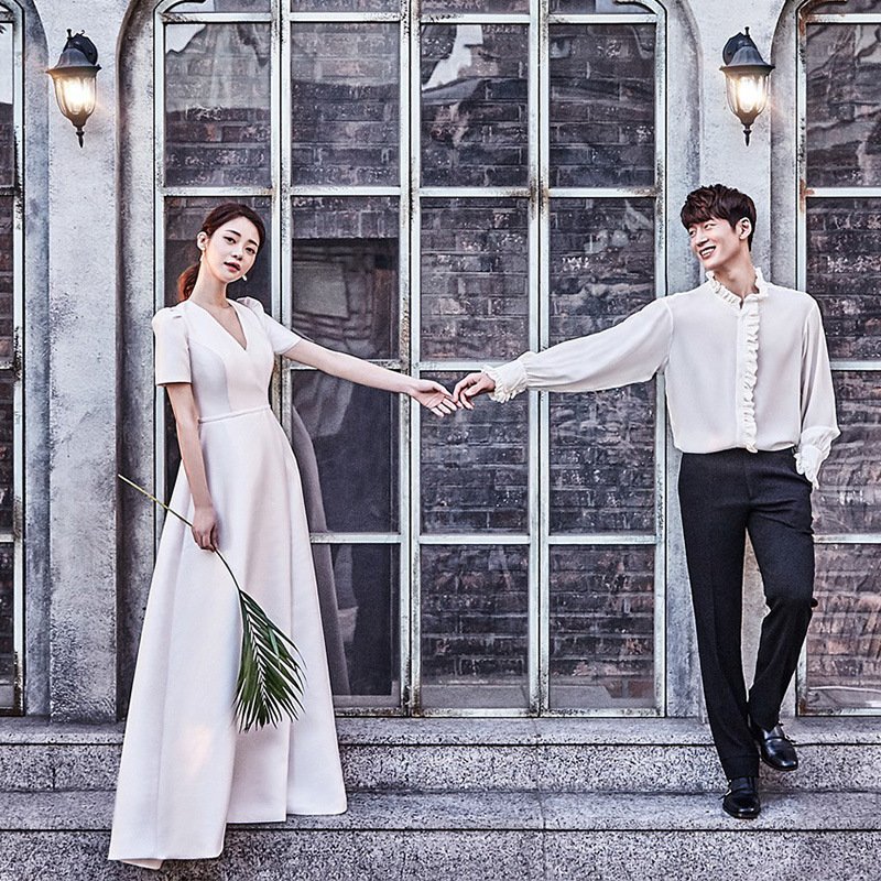 パーティードレスAラインドレスロングドレス白vネックお呼ばれ披露宴結婚式二次会花嫁ドレスウエディングドレス袖ありブライダルシンプル安い