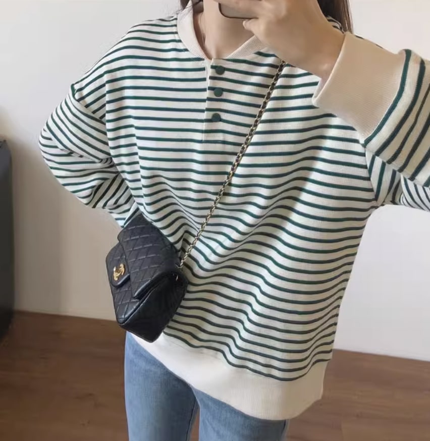 トップス デート モテアイテム カットソー ヘンリーネック ボーダー柄 コットン 大人可愛い きれいめ 上品 おしゃれ かっこいい 大人可愛い ラブリー キュート ガーリー クール モード系 セクシー