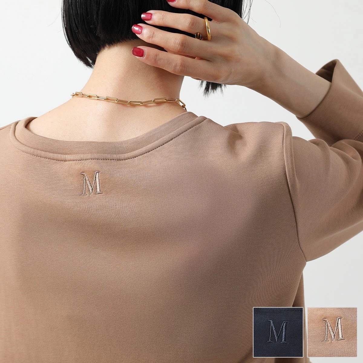 S MAX MARA エス マックスマーラ Tシャツ CABIRIA カビリア レディース スキューバ ジャージー 長袖 八分袖 クルーネック ストレッチ Mロゴ刺繍 カラー2色