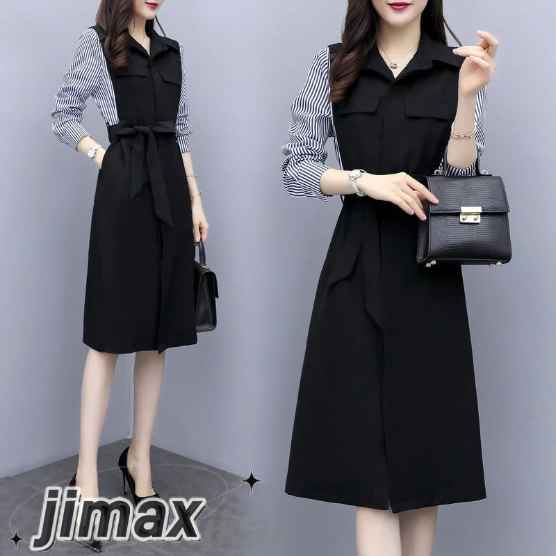 シャツワンピース レディース 40代 ワンピース 秋 きれいめ 膝丈ワンピース 長袖 ボーダー柄ワ ロング丈 vネック Aライン 着痩せ 通勤 結婚式 お出かけ おしゃれ 5,909円