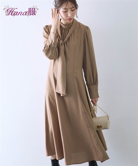 ロング・マキシ丈/半袖 ボウタイ付フレアロングワンピース Ｈａｎａ服 6,039円