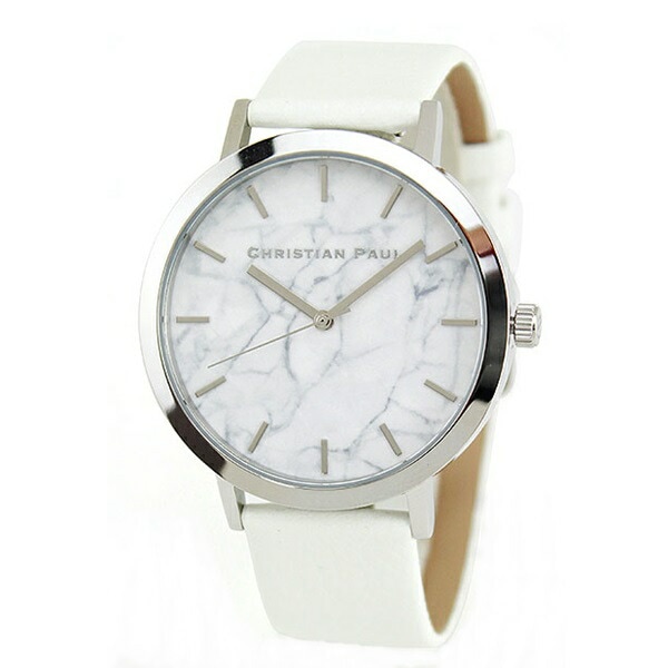 クリスチャンポール 時計 メンズ レディース ユニセックス 腕時計 手表 43mm ホワイトマーブル 大理石柄 ホワイトレザー 天然皮革 MR-08 誕生日プレゼント ポイント消化