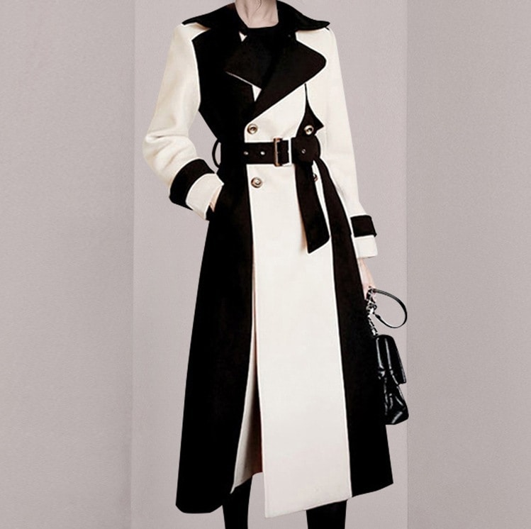 カジュアルロングコート ツートンデザインコート 冬ロングアウター エレガントカジュアル アウター コート ジャケット 上着 ロングコート トレンチコート ロング ロング丈 ミディアム丈 袖あり 長袖