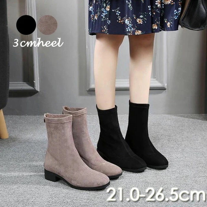 ブーツ レディース ショートブーツ レディース スクエアトゥ レディース ショートブーツ ブーツ ローヒール　3cmヒール バックジッパー ショートブーツ レディース スクエア 太ヒール ブーツ　チャ