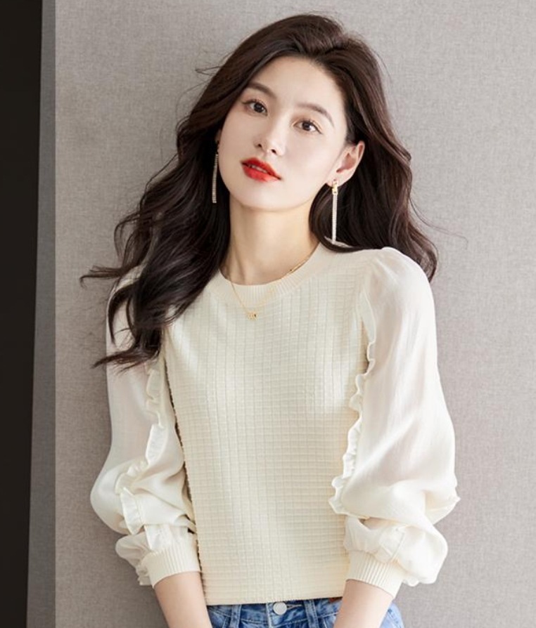 トップス デート モテアイテム ブラウス カットソー ミックスニット ざっくりニット 長袖 フリル 可愛い きれいめ 上品 おしゃれ かっこいい 可愛い ラブリー キュート ガーリー クール