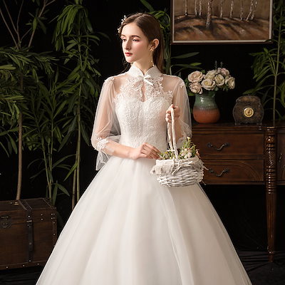 森系ロング ドレス 結婚式 花嫁 演奏会二次会 パーティードレス ウエディングドレス上品ビスチェ