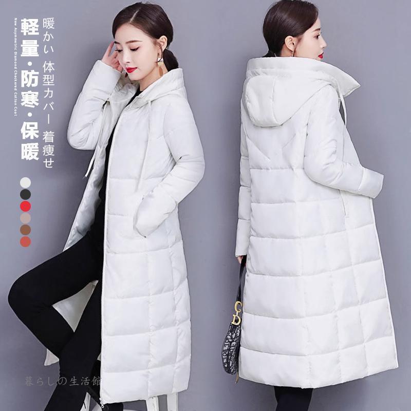 ダウンコート ロング ダウン レディース アウター 中綿 コート カジュアル 厚手 スダウンジャケット ベンチコート フード付き 暖かい 体型カバー 大きいサイズ