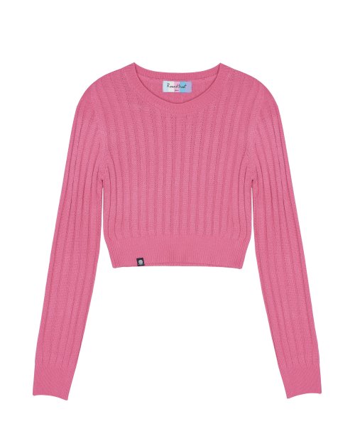 ROUNDTRICOT Ribbed Cropped Knitwear - Pink 5,691円