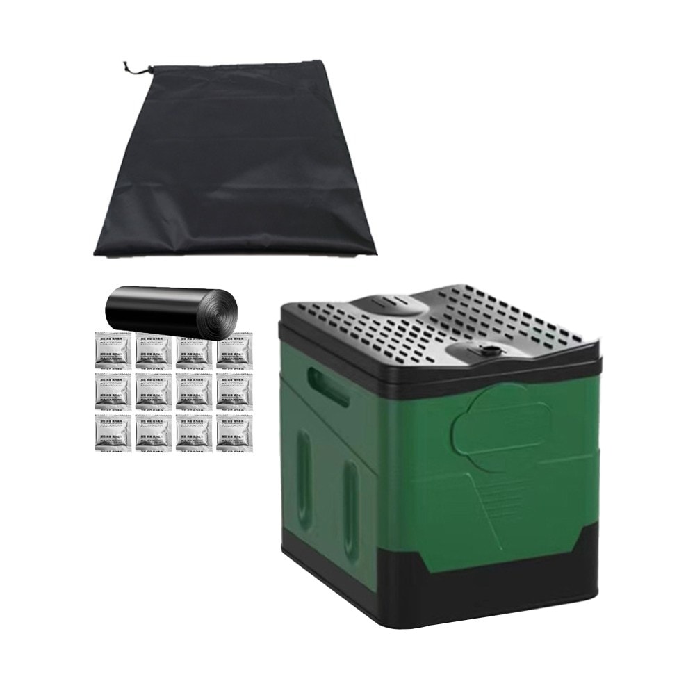 パパスポータブル正方形折りたたみ移動キャンプトイレ+ポーチ+封筒12p +凝固剤12pセットグリーン1セット