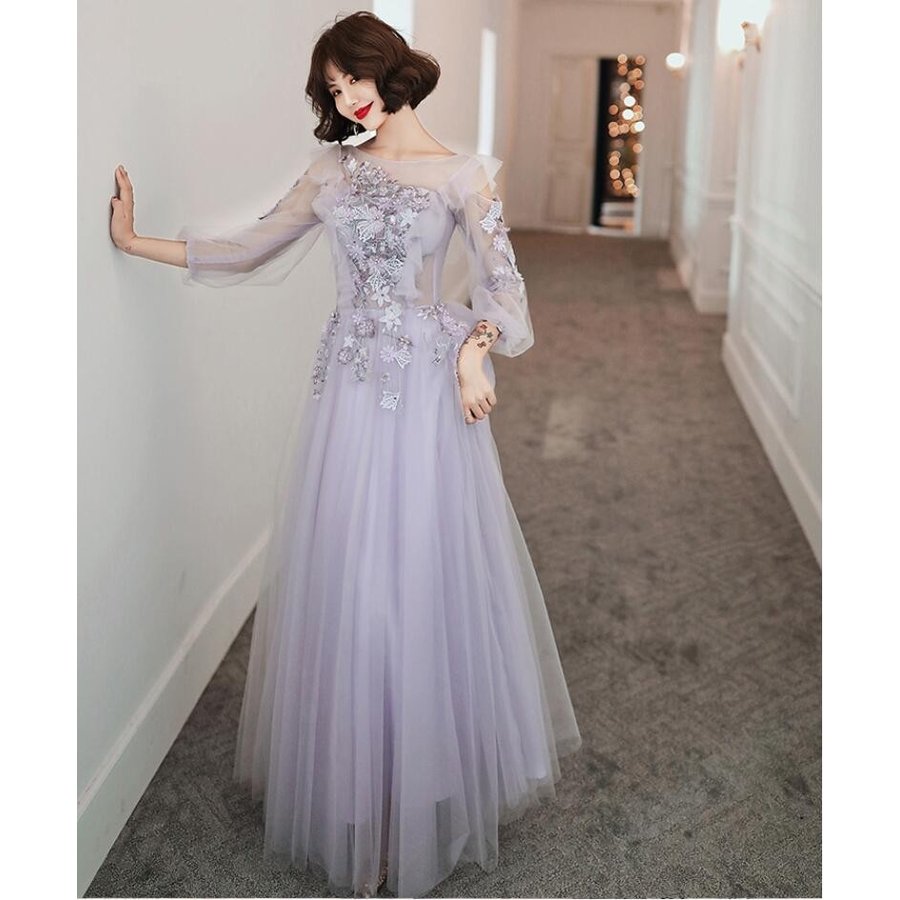 ウエディングドレス ロング丈ドレス 袖あり パーティードレス 結婚式 ワンピース 大きいサイズ 20