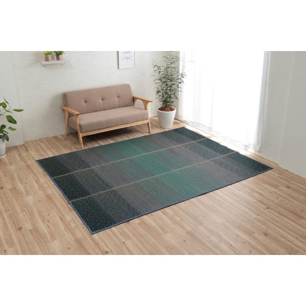 ラグ 小林製薬 持続性抗菌剤 KOBA-GUARD 制菌 抗菌防臭 滑り止め 不織布 夏 い草 グラデーション ブルー 約190x190cm