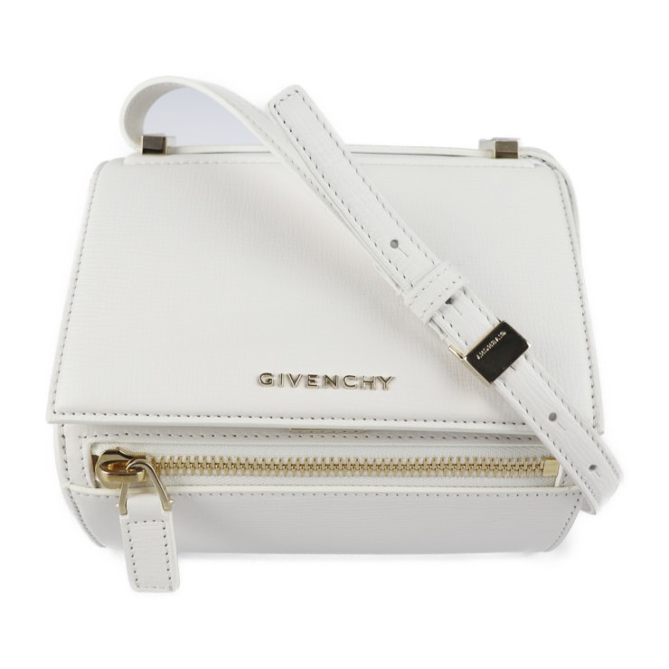 美品 GIVENCHY ジバンシィ パンドラ ボックス ミニ ショルダーバッグ レザー ホワイト ゴールド金具 斜め掛け クロスボディ【本物保証】【中古】