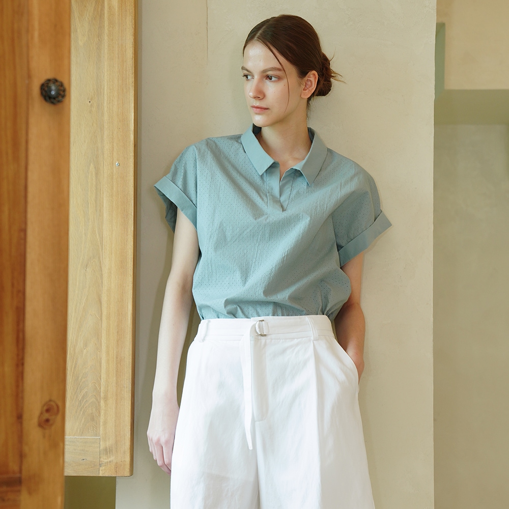 ACUD パンチングディテールシャツブラウス_L.ブルー