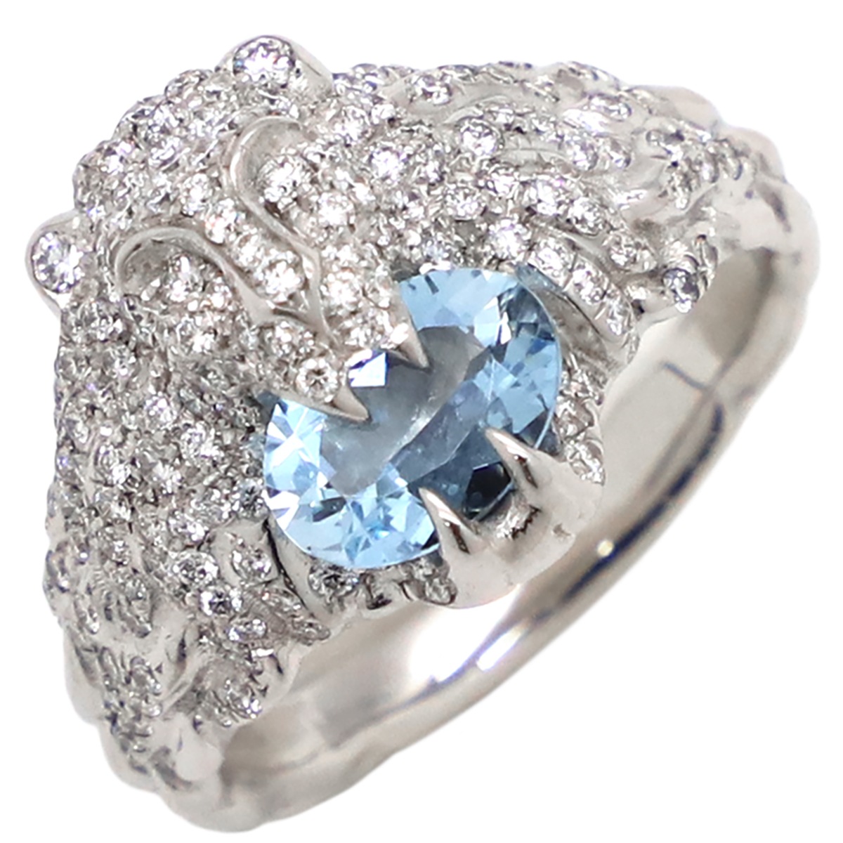 グッチ GUCCI リング 指輪 ライオンヘッド アクアマリン K18WG ダイヤモンド アクアマリン ホワイトゴールド #9 Au750 8.5号 【保存袋】【中古】