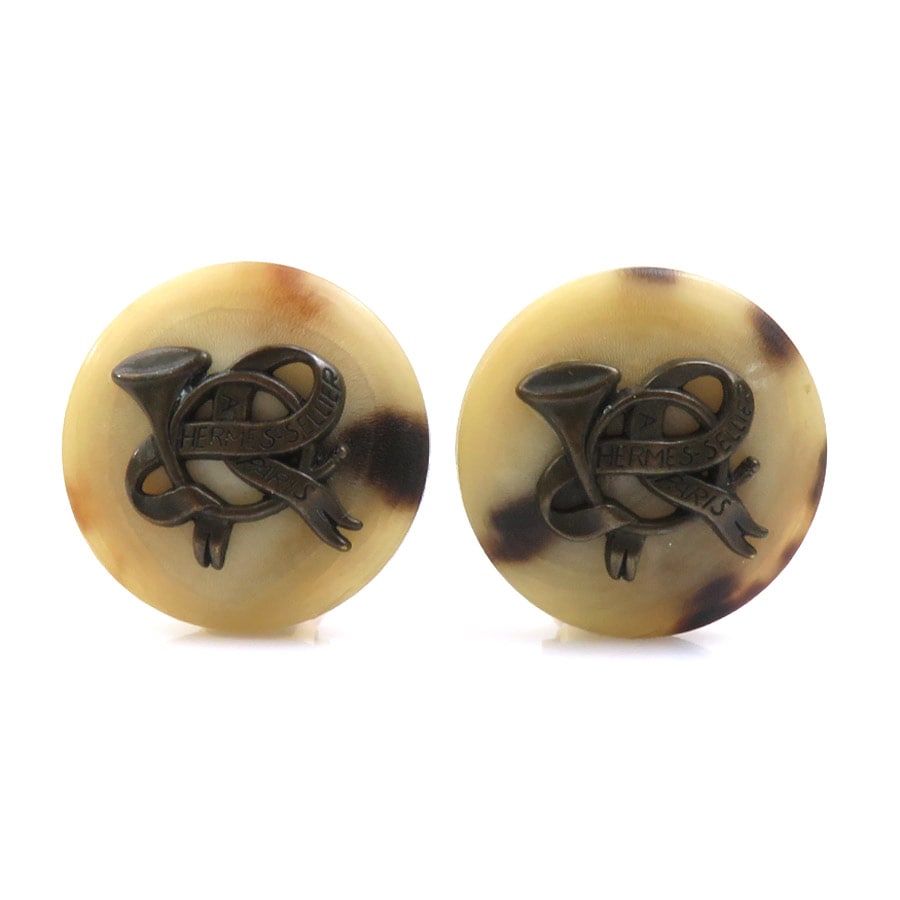 エルメス HERMES イヤリング バッファローホーン/メタル ベージュブラウン/ゴールド レディース e60668a