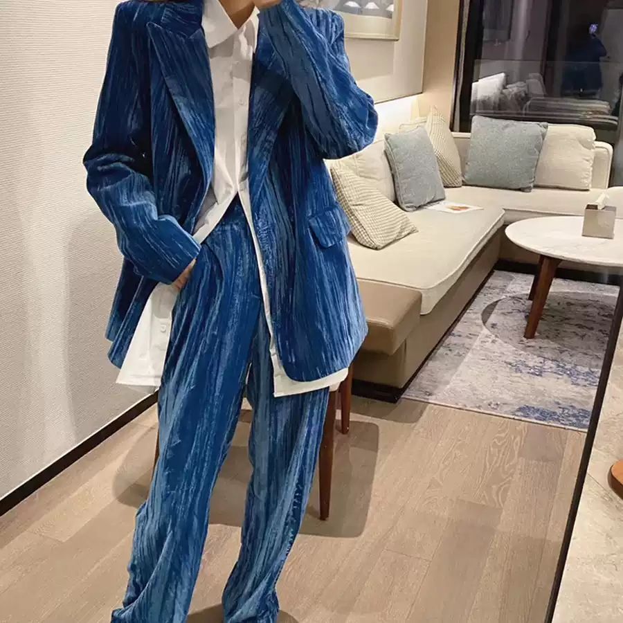 セットアップ ベルベットスーツ上下 2色 レディース ジャケット ダブルブレスト ロングパンツ ストリート ボタン おしゃれ かっこいい エレガント 無地 春 秋 入学式 入園式 謝恩会 発表会 通勤