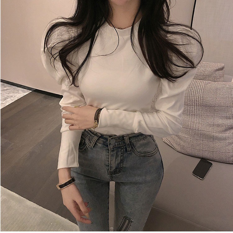 トップス カットソー 長袖 パフスリーブ クルーネック ショート丈 プルオーバー タイト かわいい 大人可愛い きれいめ シンプル 上品 おしゃれ かっこいい カジュアル こなれ感 個性的 主役級 4,932円