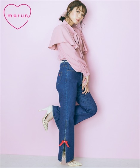 ロングパンツ 大きいサイズ 裾スリットデニムパンツ marun