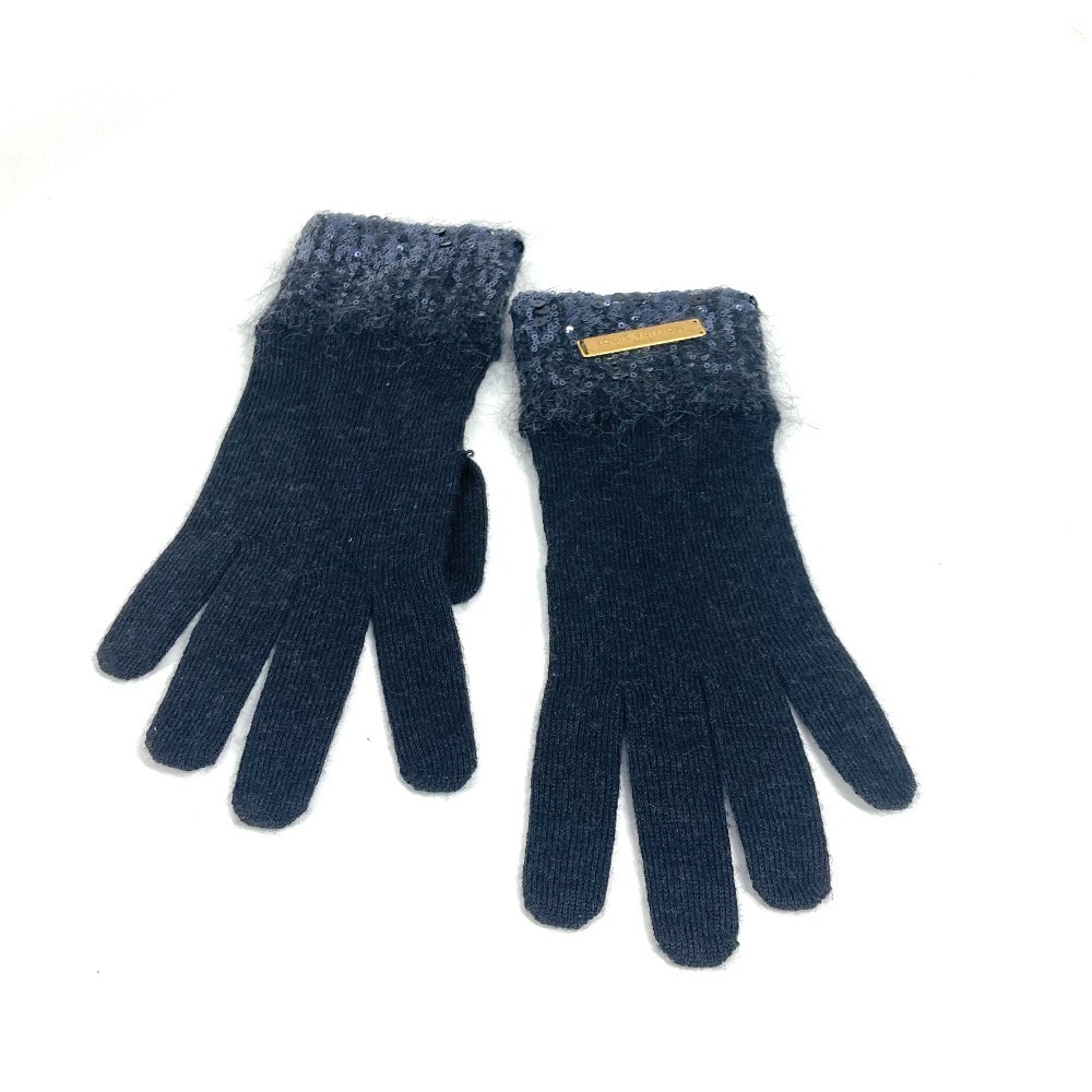 手袋 スパンコール ロゴ メタルプレート グローブ アクセサリー ウール グレー