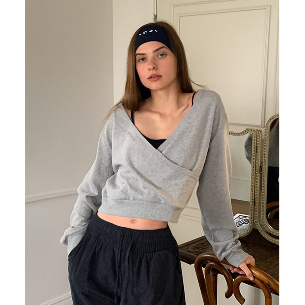 INJIACTIVE ツーウェイラップクロップトップメランジグレー